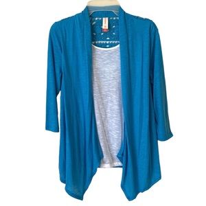 No Boundaries | S (3-5) | Juniors Blue & White Long Sleeve Sheer Lace Back Top